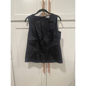 Cabi Black Faux Leather Sleeveless Zipper Top Women Size 4 casual date read